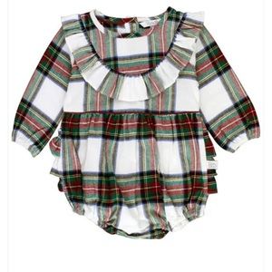 Good Tidings Plaid - Long Sleeve Ruffle Trim Bubble Romper